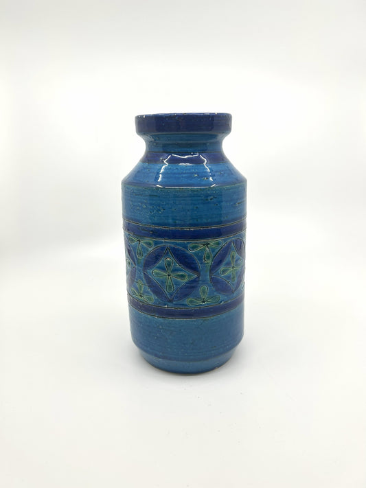 Aldo Londi Bitossi Vase, Keramik in Blau-Grün, Mid Century Italien 60s, handgefertigt
