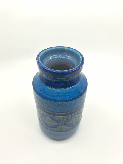 Nahaufnahme Aldo Londi Bitossi Vase, handgefertigte italienische Mid Century  in kräftigem Blau-Grün