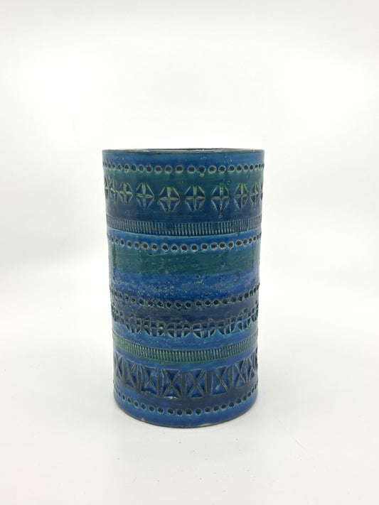Aldo Londi Bitossi Vase, Keramik in Blau, Mid Century Italien 60s, handgefertigt