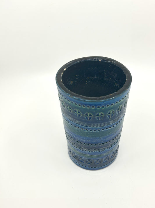 Nahaufnahme Aldo Londi Bitossi Vase, handgefertigte italienische Mid Century Figur in kräftigem Blau