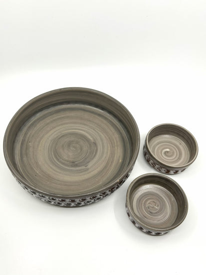 3-teiliges Dekoschalen Set von Søholm, Design Maria Philippi, Dänemark, 60er Jahre – Ansicht von oben mit konzentrischen Glasurmustern.