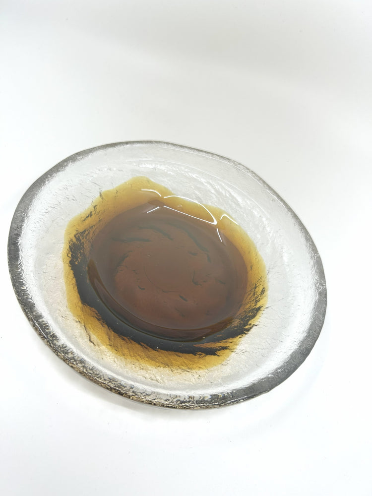 Vintage Pertti Santalahti Humppila Schale, Glasdesign 1970er, braune Farbverläufe im skandinavischen Stil
