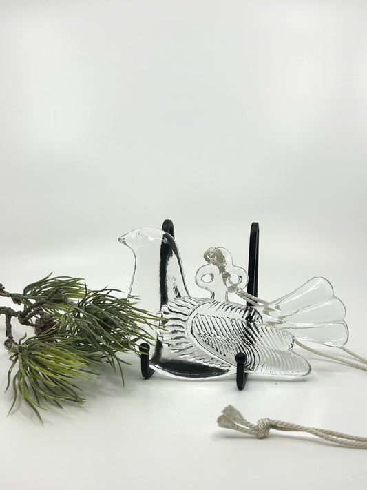 Bertil Vallien Glas-Taube, Kosta Boda Schweden, Vintage Fensterdeko aus klarem Glas, skandinavisches Design der 70er Jahre