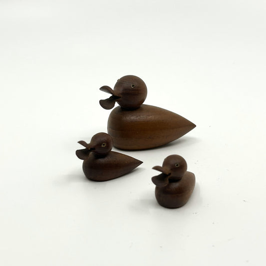 3-er Set Vintage Dekofiguren Ente aus Holz, Dänemark