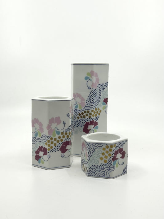 Annegrete Halling-Koch Prisme Kerzenständer, Bing & Grøndahl Dänemark, skandinavisches Porzellan-Design der 80er Jahre mit floralen Mustern