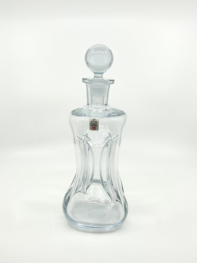 Vintage Holmegaard Kluk Kluk Karaffe aus Dänemark, klares Glasdesign der 60er Jahre mit rundem Stopfen und weichen Linien