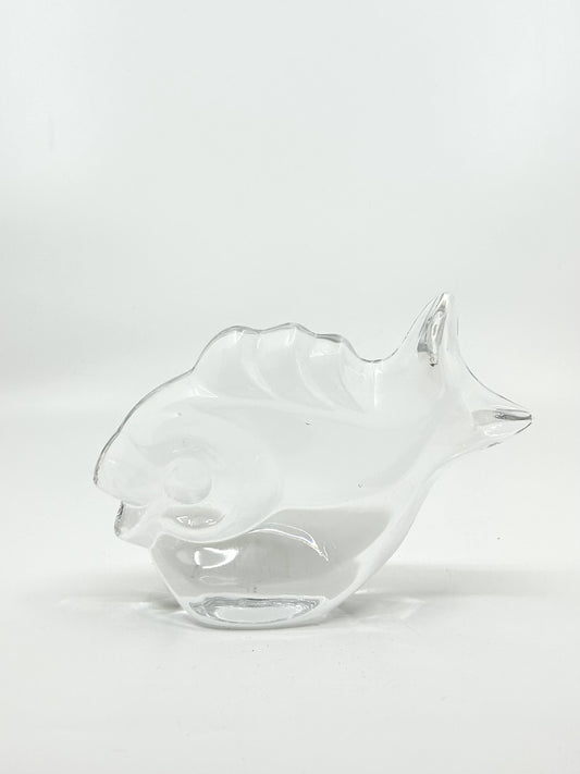 Orrefors Glasfigur von Lars Hellsten – stilisierter Fisch aus klarem Glas, 1970er Jahre, Vintage skandinavische Moderne