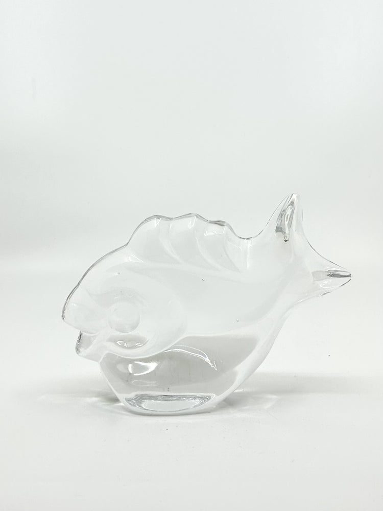 Orrefors Glasfigur von Lars Hellsten – stilisierter Fisch aus klarem Glas, 1970er Jahre, Vintage skandinavische Moderne