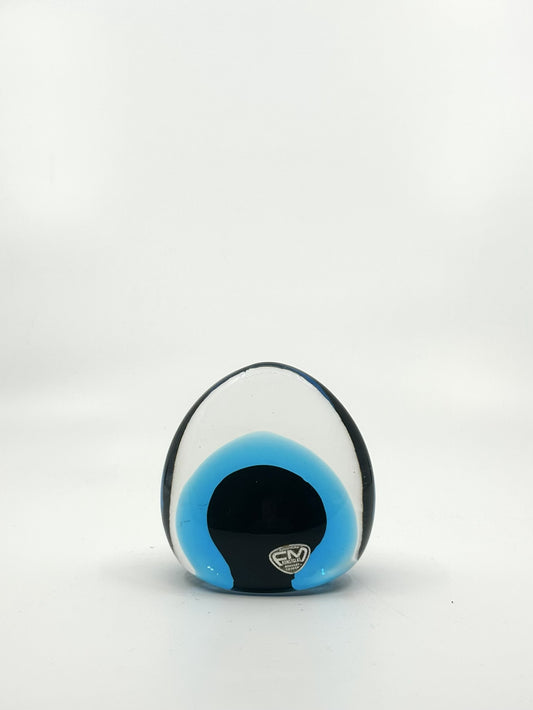 Vintage Glasobjekt von Ronneby Glasbruk – Briefbeschwerer mit blau-schwarzem Kern, Mid Century Modern aus den 60er Jahren
