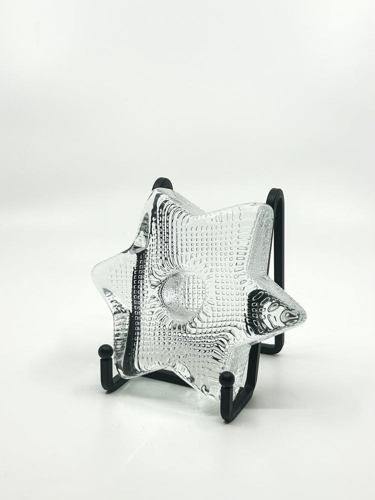 Vintage Kerzenhalter aus Pressglas von Bengt Orup für Hyllinge Glasbruk, Dänemark, 60er Jahre, klare Linien und strukturierte Oberfläche