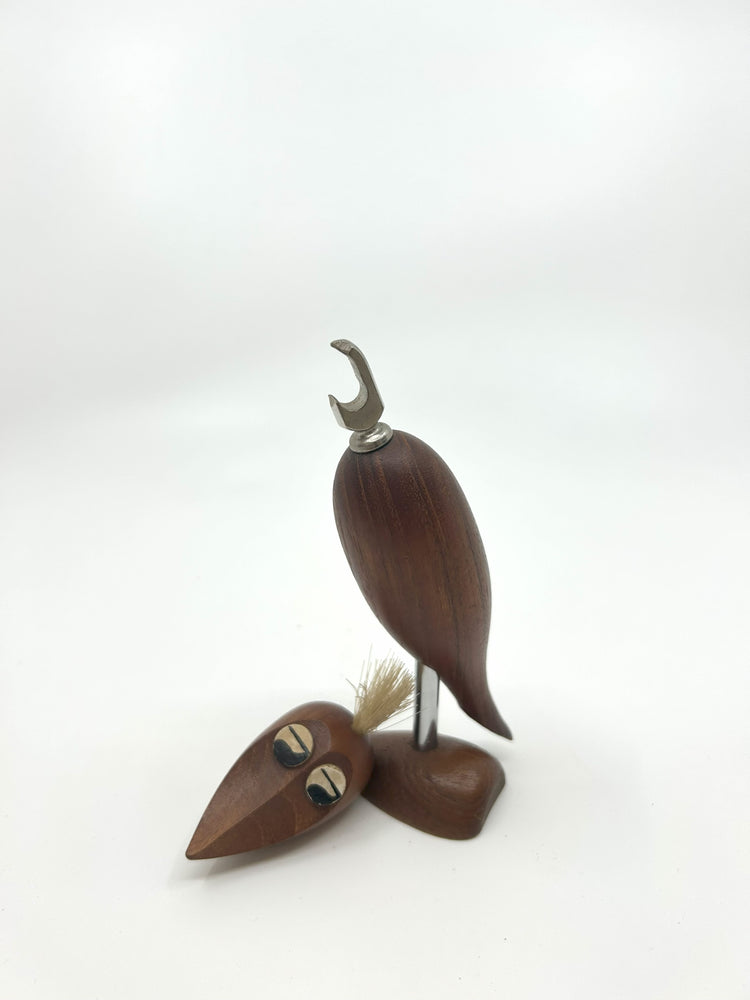 Arne Basse Flaschenöffner Vogel aus Teakholz, Mid Century Modern, Dänemark, 1960er – Ansicht mit integriertem Flaschenöffner, skandinavisches Designobjekt.