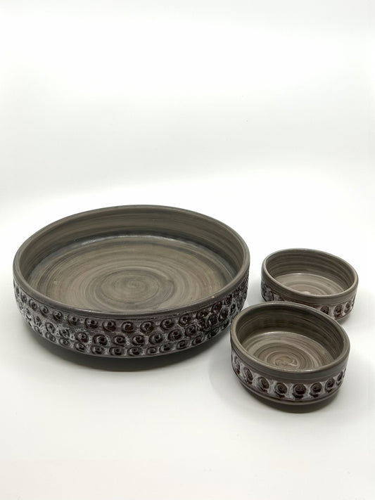 Vintage Dekoschalen Set von Maria Philippi für Søholm Keramik, Dänemark, 1960er Jahre – große Schale mit zwei kleinen Schalen im Mid-Century Modern Design.