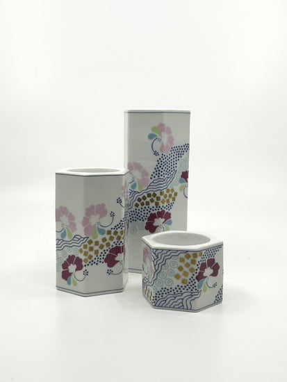 Annegrete Halling-Koch Prisme Kerzenständer, Bing & Grøndahl Dänemark, skandinavisches Porzellan-Design der 80er Jahre mit floralen Mustern