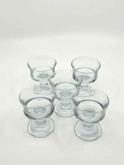 Fünf Skibs Likörgläser von Per Lütken für Holmegaard, klares dänisches Glasdesign aus den 1960er Jahren