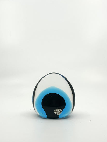 Vintage Glasobjekt von Ronneby Glasbruk – Briefbeschwerer mit blau-schwarzem Kern, Mid Century Modern aus den 60er Jahren