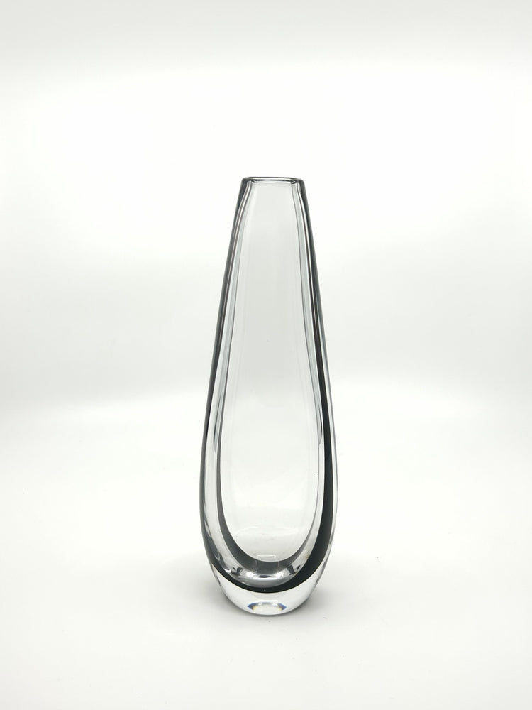 Vintage Vase ‚Contour‘ von Vicke Lindstrand, Kosta Boda – elegantes Designobjekt in klarem Glas mit lila Kern, 50er Jahre